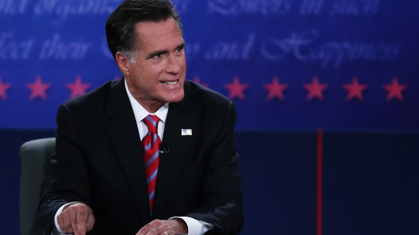 BOCA RATON, FL - OCTOBER 22:  Republican presidential candidate Mitt Romney speaks during a debate with U.S. President Barack Obama at the Keith C. and Elaine Johnson Wold Performing Arts Center at Lynn University on October 22, 2012 in Boca Raton, Florida. The focus for the final presidential debate before Election Day on November 6 is foreign policy.  (Photo by Marc Serota/Getty Images)