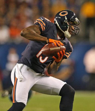 No. 15 Brandon Marshall of the Bears catches a pass against the Lions.