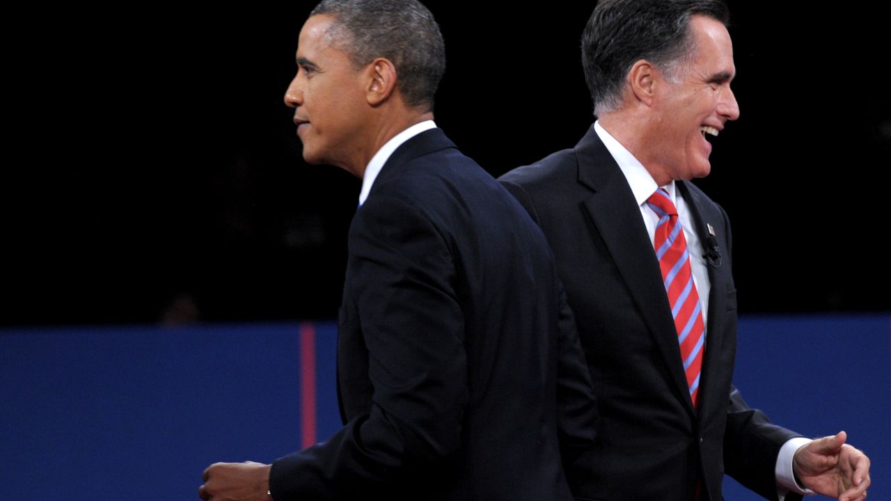 President Barack Obama and Republican presidential candidate Mitt Romney depart the stage after the debate at Lynn University in Boca Raton, Florida, on Monday, October 22. The third and final presidential debate focused on foreign policy. <a href="http://www.cnn.com/2012/10/16/politics/gallery/second-presidential-debate/index.html">See the best photos from the second presidential debate.</a>