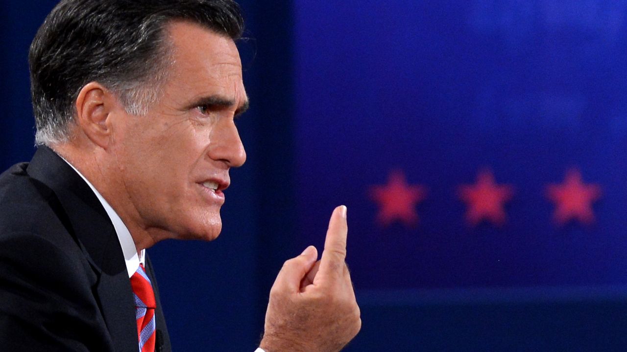 Romney emphasizes a point during the debate.