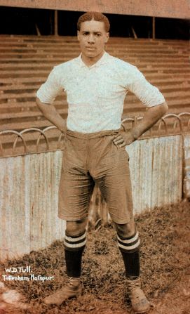 Walter Tull became the first black outfield player to play in the English top flight when he signed for Tottenham Hotspur in 1909. Tull was the subject of racist abuse, with one particular match against Bristol City leading to Tottenham selling him to Northampton Town.