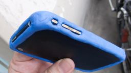 An iPhone encased in sugru to protect it from droppage and spillages