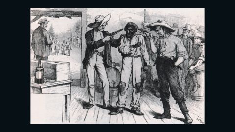 This political cartoon highlighting voter intimidation appeared in Harper's Weekly in  1876.