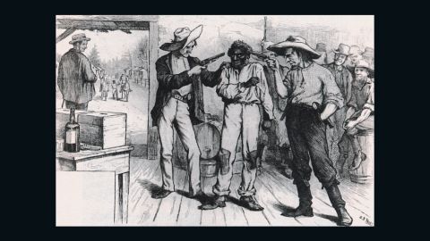 This political cartoon highlighting voter intimidation appeared in Harper's Weekly in 1876.