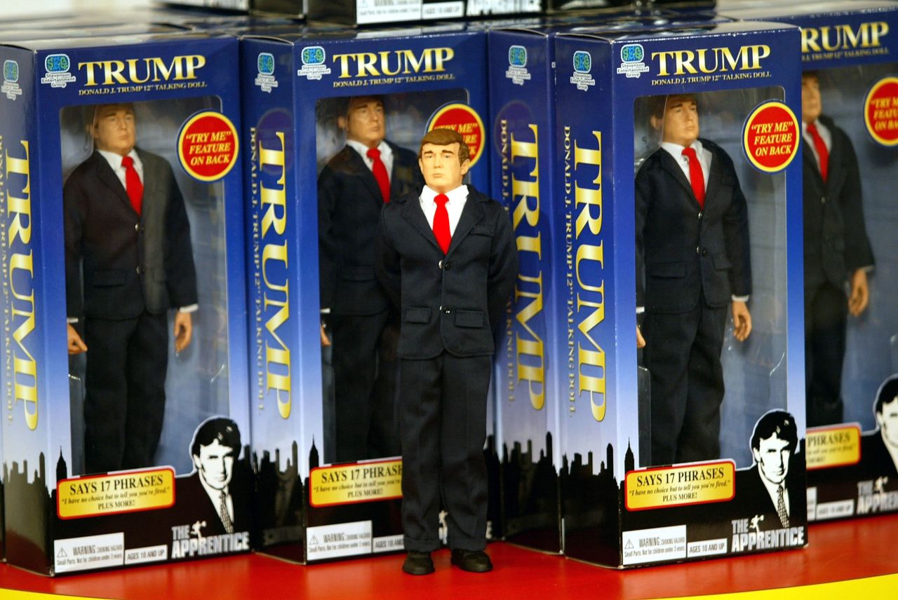 A 12-inch talking Trump doll is on display at a toy store in New York in September 2004.