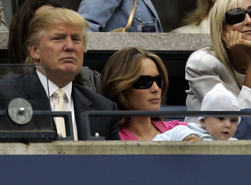 Trump attends the U.S. Open tennis tournament with his third wife, Melania Knauss-Trump, and their son, Barron, in 2006. Trump and Knauss married in 2005.