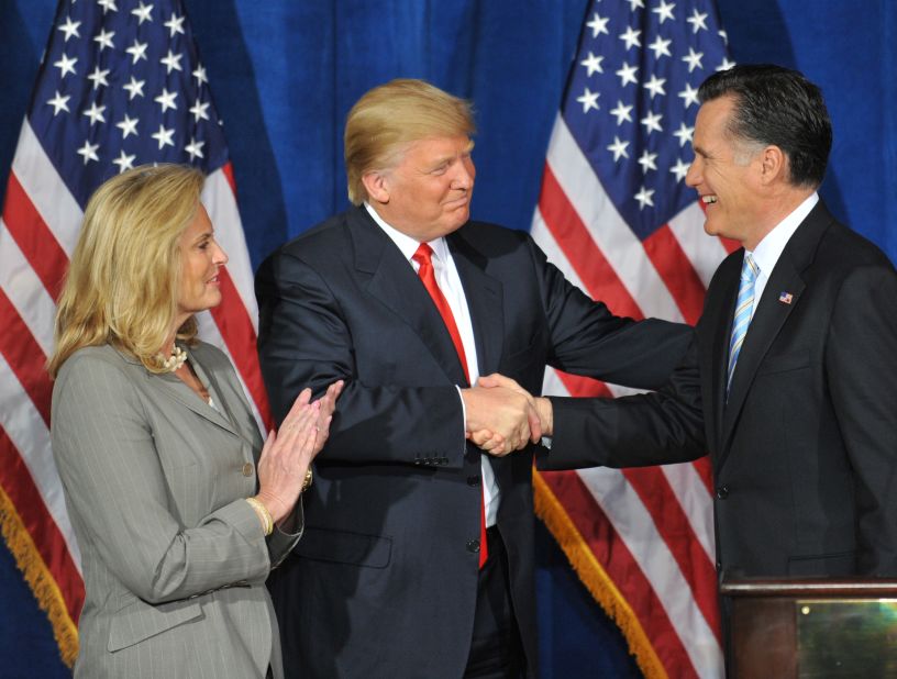 In 2012, Trump announces his endorsement of Republican presidential candidate Mitt Romney.