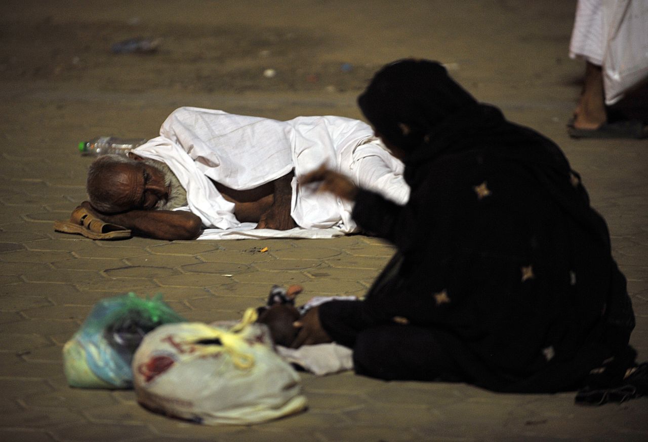 Pilgrims rest outside near Mount Arafat on Wednesday night.