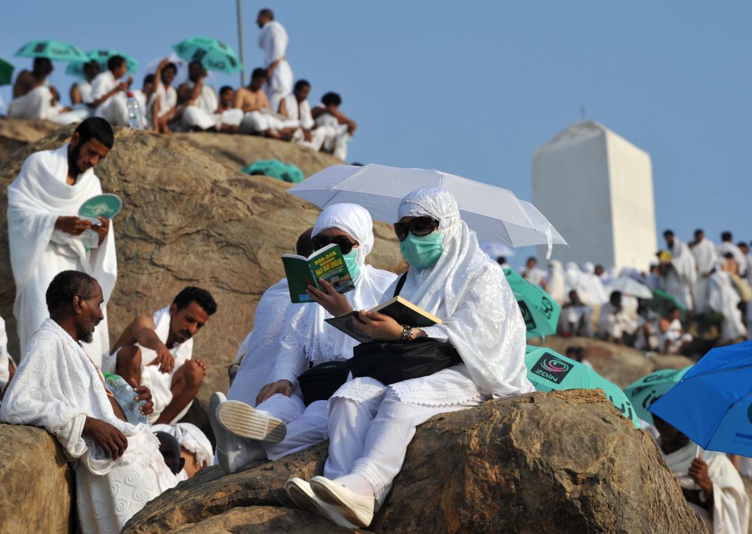 Muslim pilgrims pray on Mount Arafat near the holy city of Mecca, Saudi Arabia, ahead of the holiday of Eid al-Adha on Thursday, October 25.