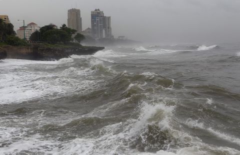 Waves hit the coast in Santo Domingo on Wednesday. 