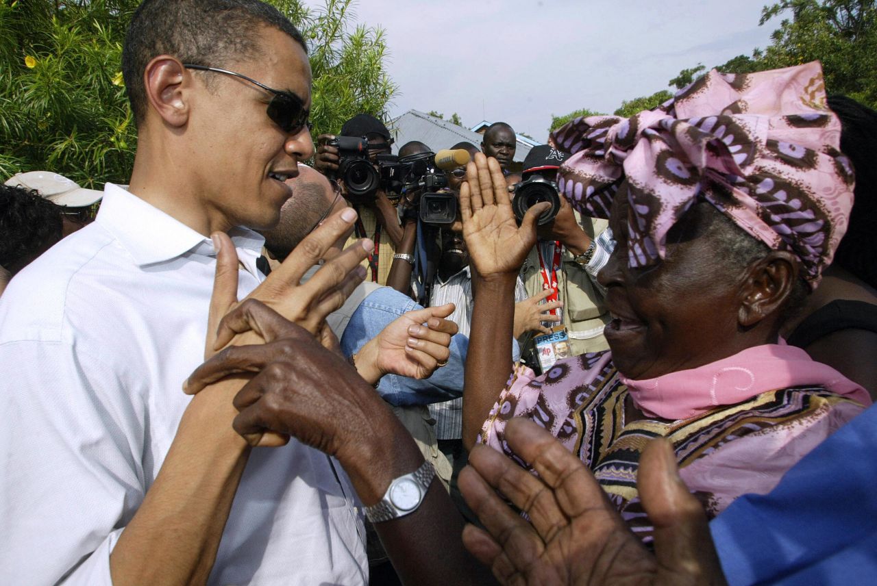 Barack Obama's father is from Kenya -- and in 2006, then-Senator Obama visited his relatives there. In this photo, Obama greets  his grandmother Sarah Obama at their rural home west of Nairobi.