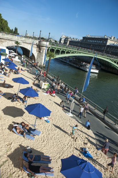During the summer, the city makes the most of the banks of the Seine, opening up free Paris plages complete with trucked-in sand.