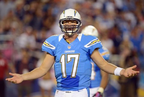 In his 13-year pro career, Philip Rivers has yet to appear in a Super Bowl, although he has taken the San Diego Chargers into the playoffs five times. The father of eight children has broken most of the major franchise records, surpassing Dan Fouts as the Chargers' all-time touchdown leader, wins leader and consecutive starts leader (185 and counting). In 2014, Rivers broke an NFL record by achieving five consecutive games with a passer rating of above 120. 
