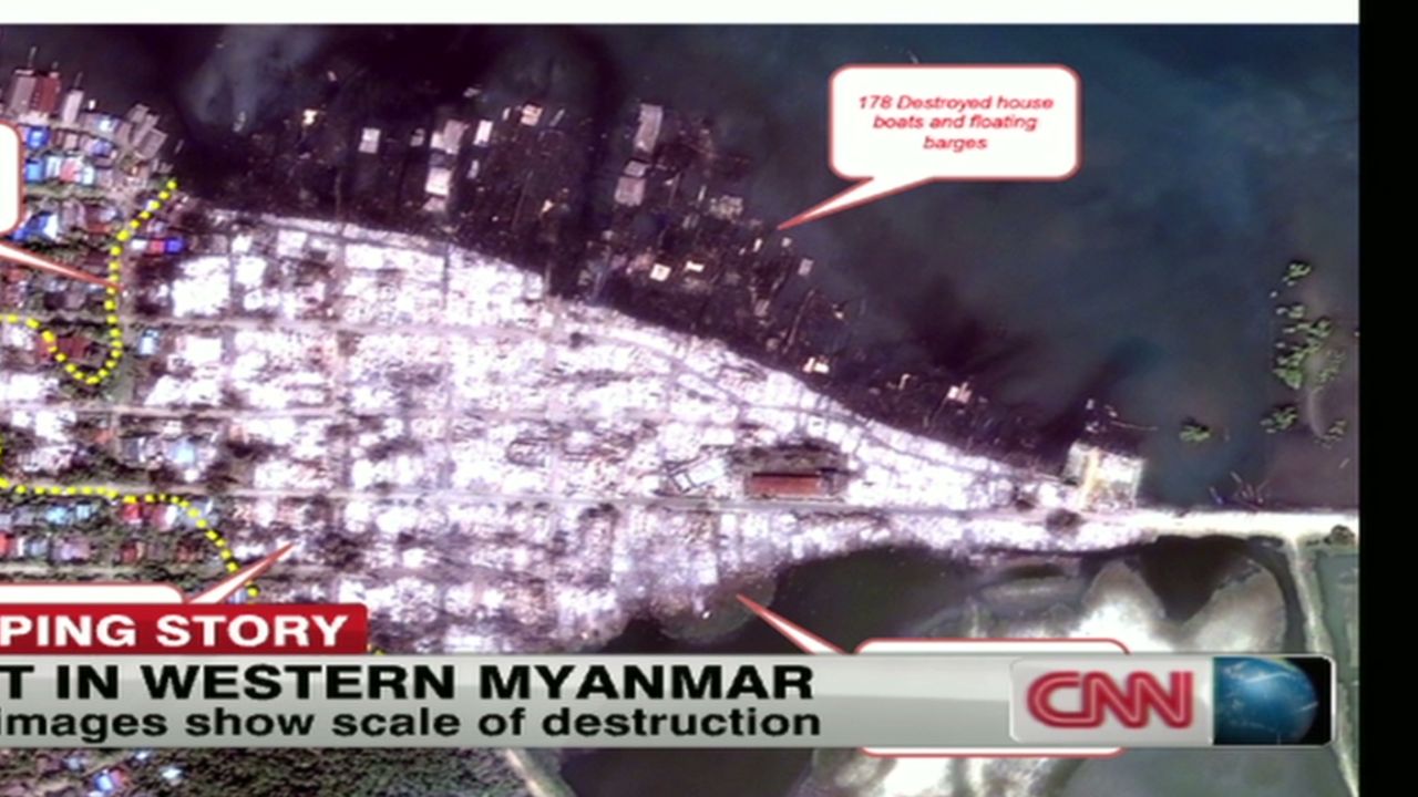 New satellite imagery shows what Human Rights Watch says is extensive destruction in a Rohingya area of Kyauk Pyu. 