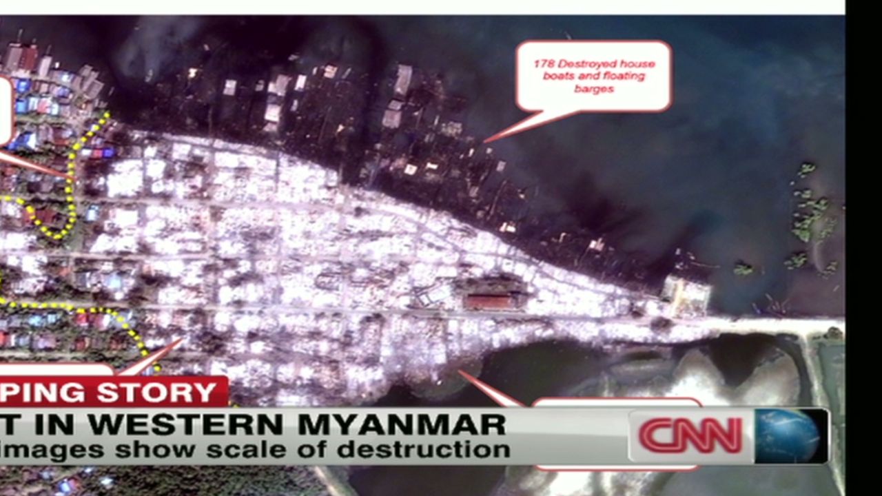 New satellite imagery shows what Human Rights Watch says is extensive destruction in a Rohingya area of Kyauk Pyu.