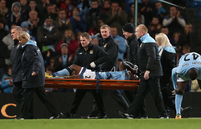 City defender Micah Richards was later also stretchered off after suffering an apparently serious knee injury.
