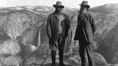 Roosevelt with the conservationist John Muir in Yosemite, California. 