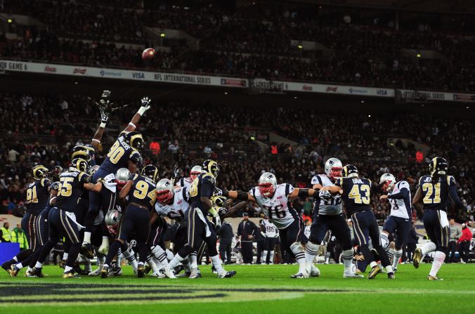 New England's Stephen Gostkowski kicks for an extra point on Sunday.