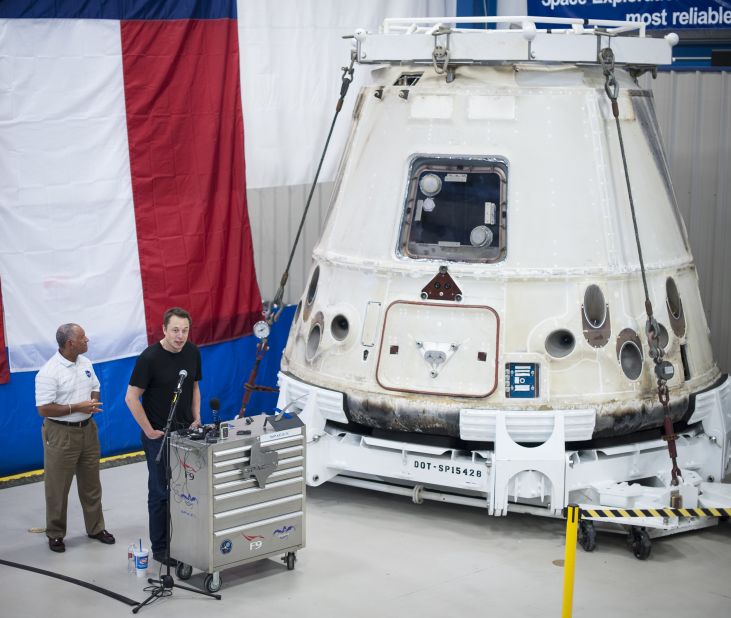 Private company SpaceX successfully sent almost 900 pounds of cargo to the International Space Station in its first official mission in October. Pictured here is Elon Musk, CEO of SpaceX (at podium), with NASA Administrator Charles Bolden.