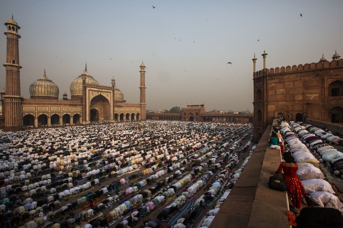 Indian Muslims gather for  Saturday's prayers at the Jama Masjid mosque in New Delhi.