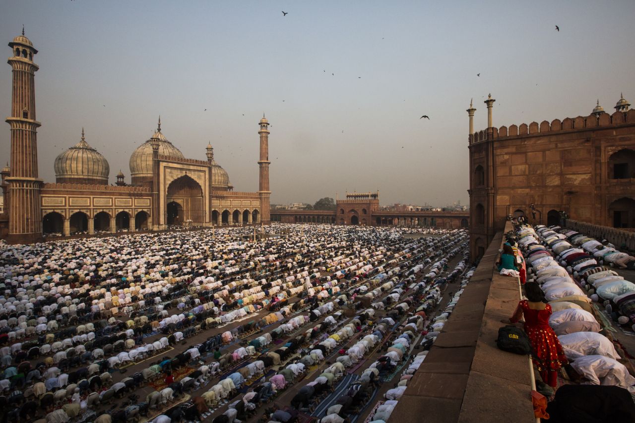 Indian Muslims gather for Saturday's prayers at the Jama Masjid mosque in New Delhi.
