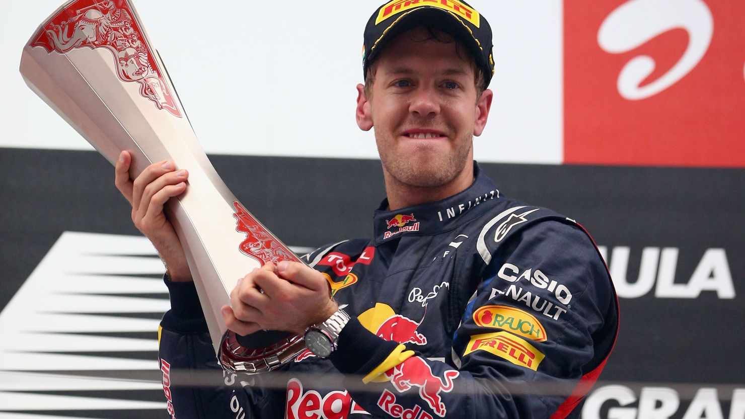 Sebastian Vettel was winning in India for the second straight year for Red Bull.