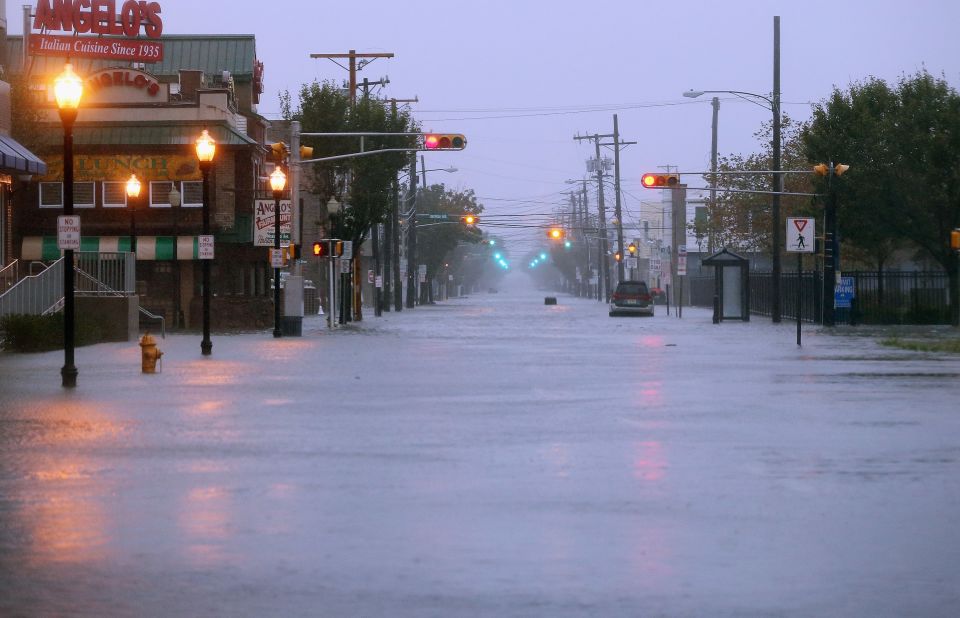 Water floods a street in Atlantic City.