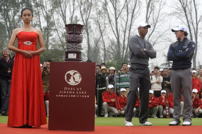 McIlroy awaits his trophy on a day that coincided with the launch of the multi-million-dollar "Golf Villas" to be built around the Jinsha Lake course. 