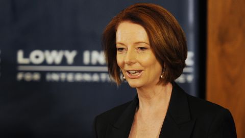 Australian Prime Minister Julia Gillard arrives to speak at the Lowy Institute on October 28.