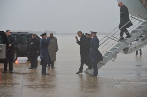 Obama steps off Air Force One on Monday after arriving at Andrews Air Force Base. 