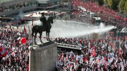 Riot police use tear gas and water canons to disperse the crowd in Ankara, on October 29, 2012. 