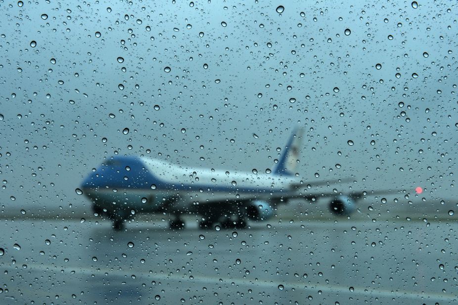 Air Force One arrives at Andrews Air Force Base in Maryland. President Barack Obama canceled his appearance at a campaign rally in Orlando, Florida, and returned to Washington to monitor the response to Hurricane Sandy. 