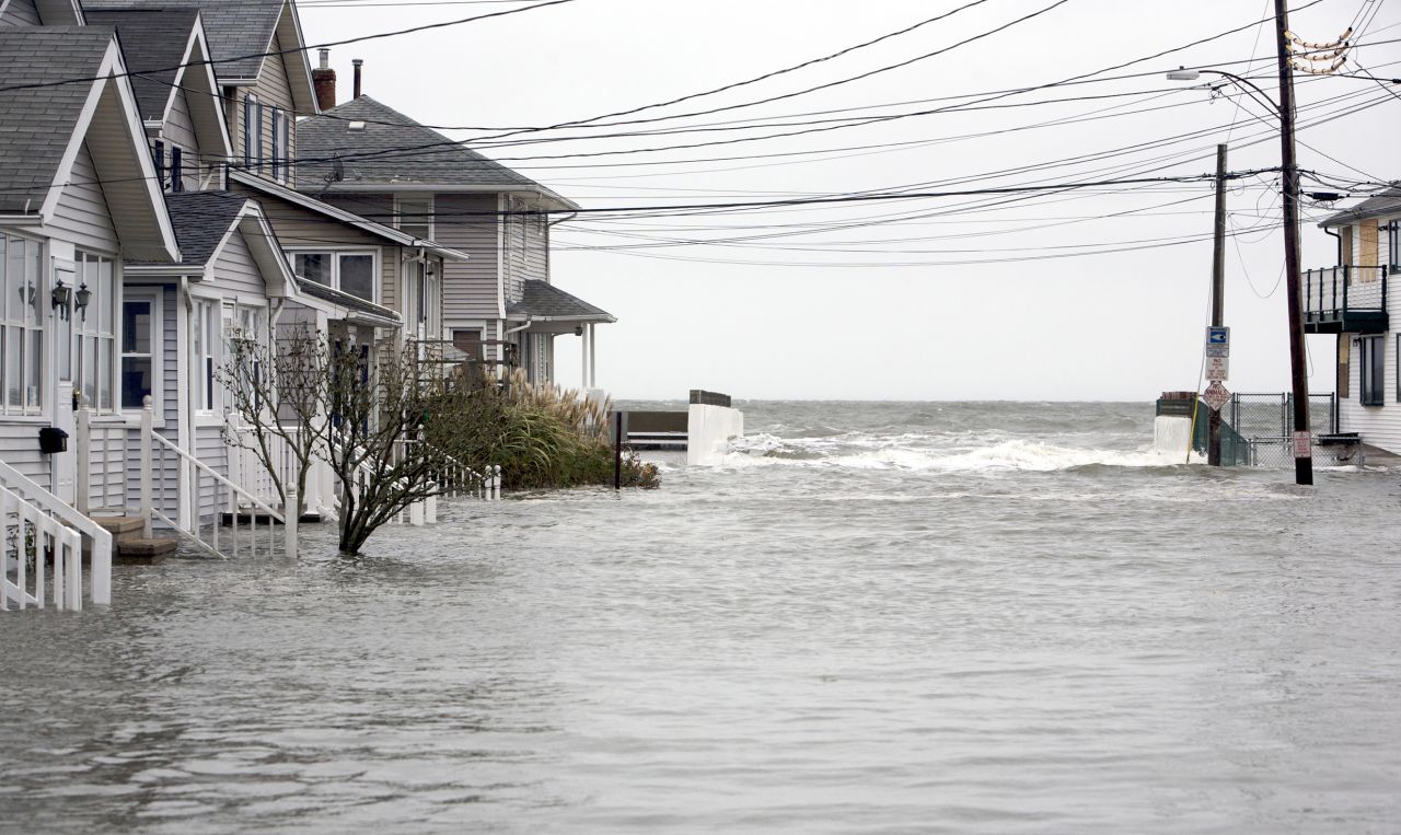 A street on the shoreline of Milford, Connecticut, floods at high tide as Hurricane Sandy approaches on Monday.
