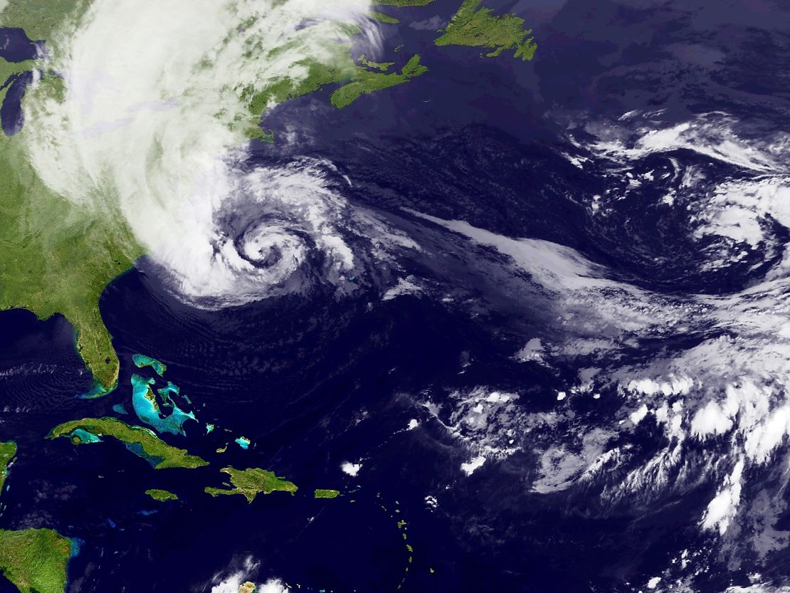 Sandy churning off the US East Coast on October 28, 2012.