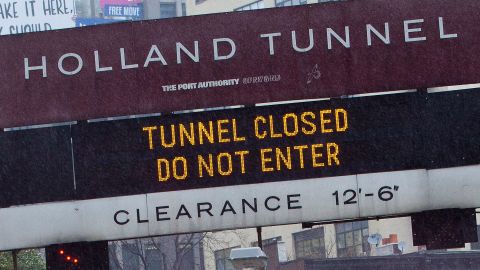 The Holland Tunnel in New York is closed due to Hurricane Sandy on Monday.