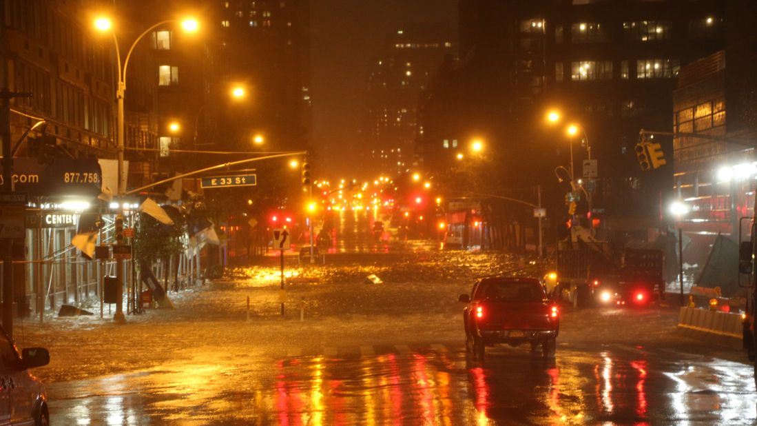 Heavy rains fall in Manhattan on Monday.