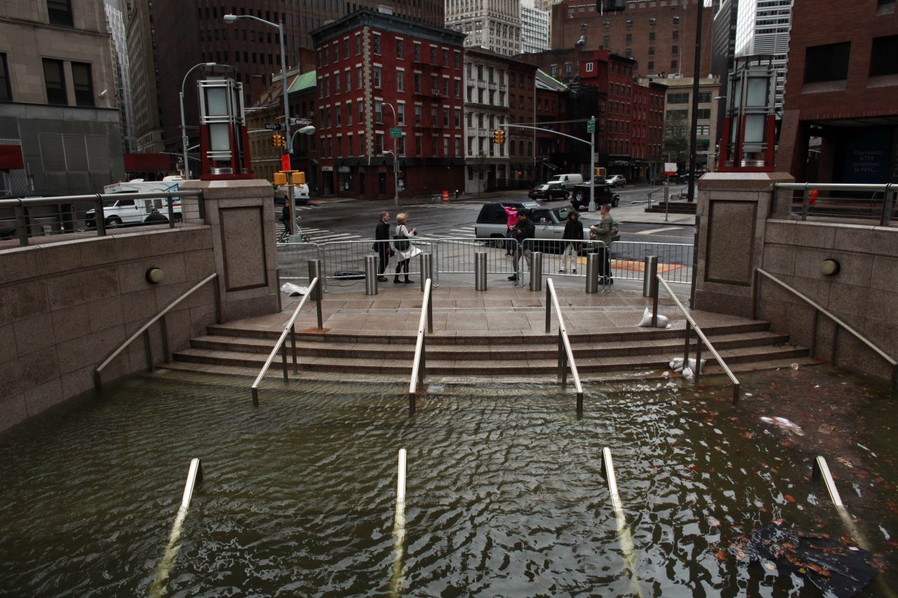 Water floods the Plaza Shops in New York, in the wake of Superstorm Sandy, on Tuesday, October 30.