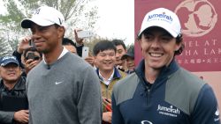 Tiger Woods and Rory McIlroy contested a one-on-one match play duel in China on Monday.