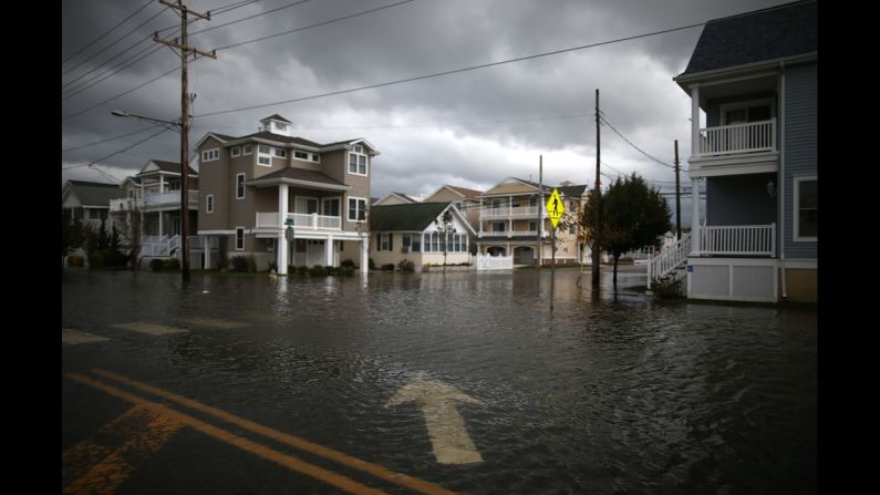 Streets remain flooded in portions of Ocean City, New Jersey.