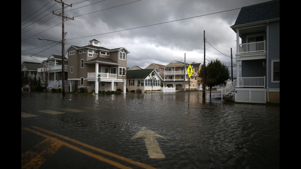 Streets remain flooded in portions of Ocean City, New Jersey.