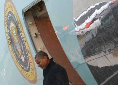 Obama steps off Air Force One on Monday upon arrival at Andrews Air Force Base in Maryland.