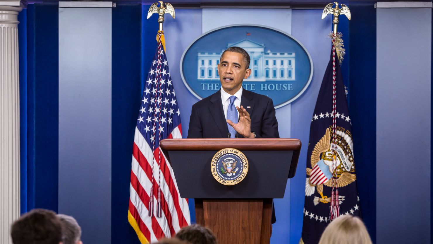 President Obama makes a statement on Hurricane Sandy on Monday in Washington.