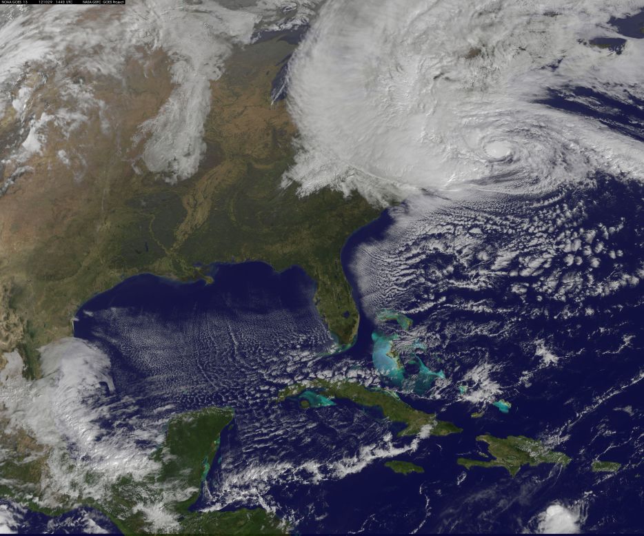 Superstorm Sandy officially made landfall Monday evening along the coast of southern New Jersey, the National Hurricane Center reported. This image shows the storm at 7:40 p.m. ET.