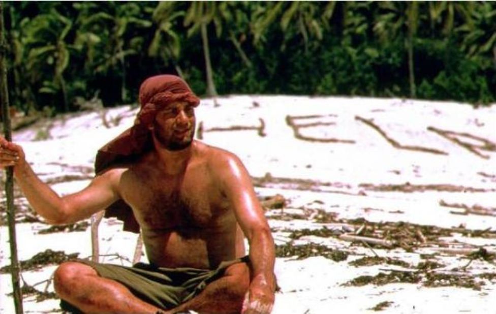 In "Cast Away," Tom Hanks is a FedEx executive who's marooned on an island after a plane crash for years, alone.