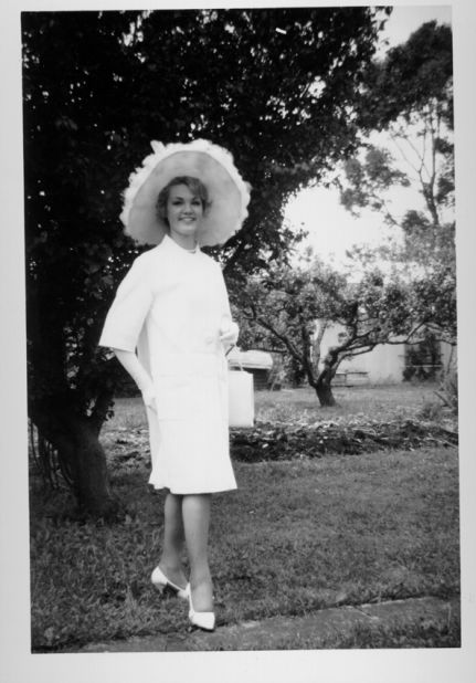 Margaret Woods was the winner of the first Melbourne Cup Carnival "Fashions on the Field" competition in 1962. The top prize was a Ford Falcon Futura car.