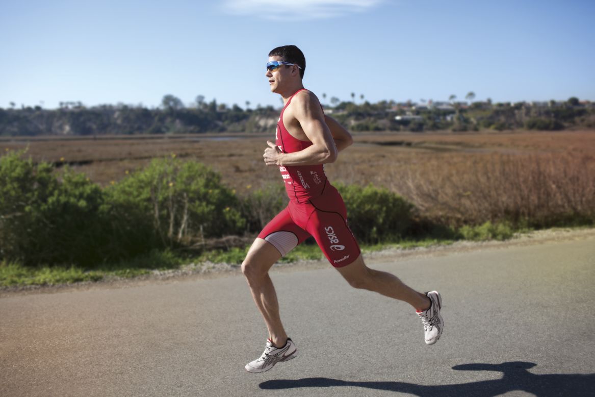 "I try to run 'tall' when training or racing," Ironman champion and ASICS athlete Andy Potts says. "By running 'tall,' I mean that I try to keep my shoulders, hips, knees and ankles in the same plane without bending or 'breaking' at the hips."