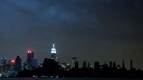 Much of the New York City skyline sits in darkness Tuesday evening after damage from Superstorm Sandy knocked out power. About 6.9 million customers are without power in 15 states and the District of Columbia, according to figures compiled by CNN from power companies. 