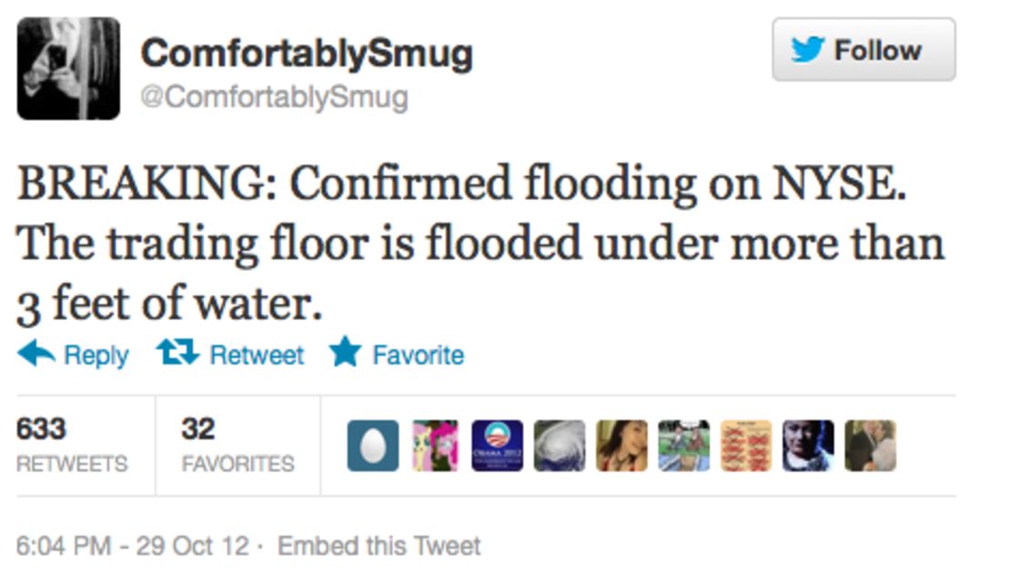 One of the fake tweets sent during Superstorm Sandy in 2012.