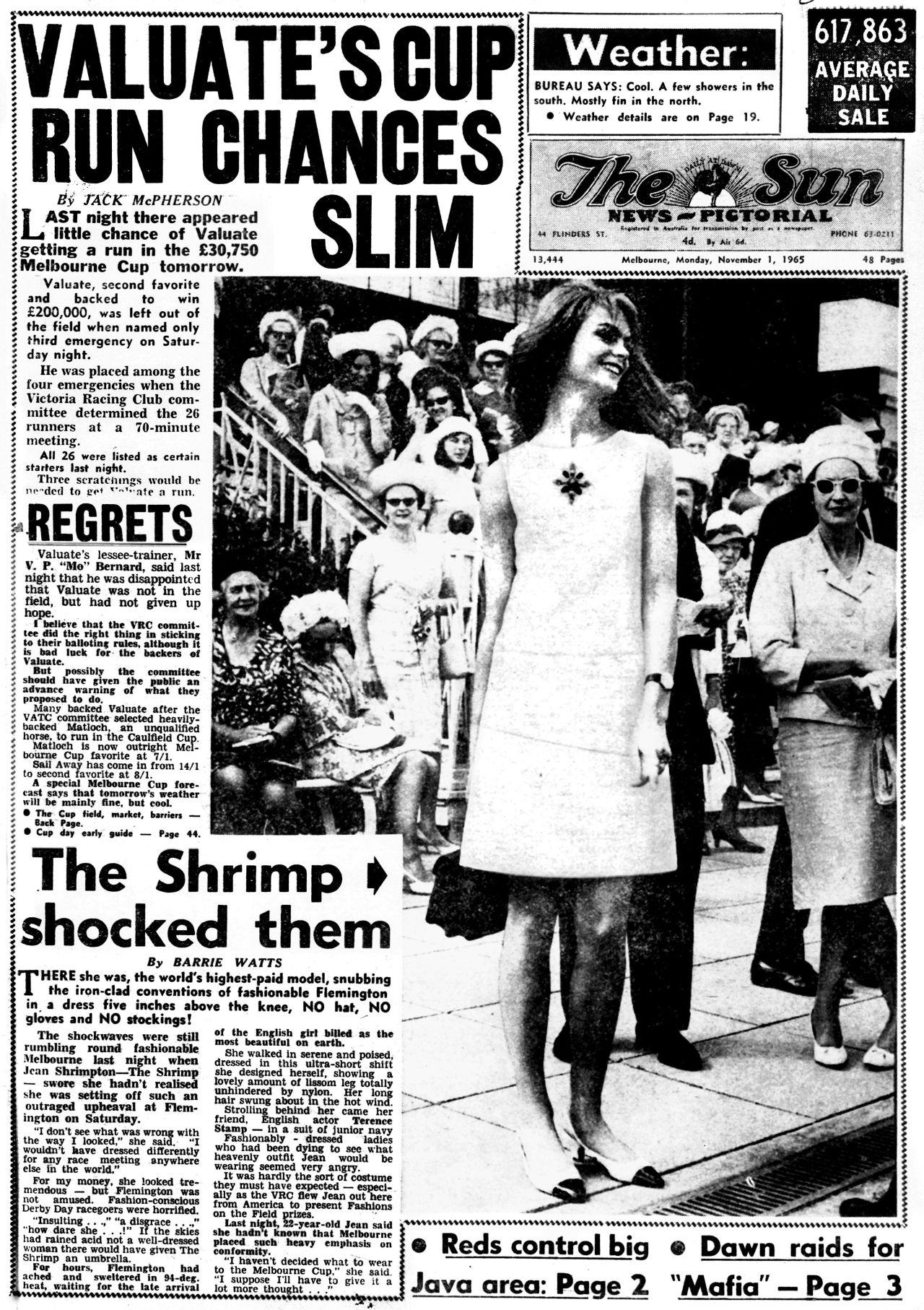 For the first time since the inaugural race in 1861, the winning horse was knocked off newspaper front pages in favour of Shrimpton's legs.