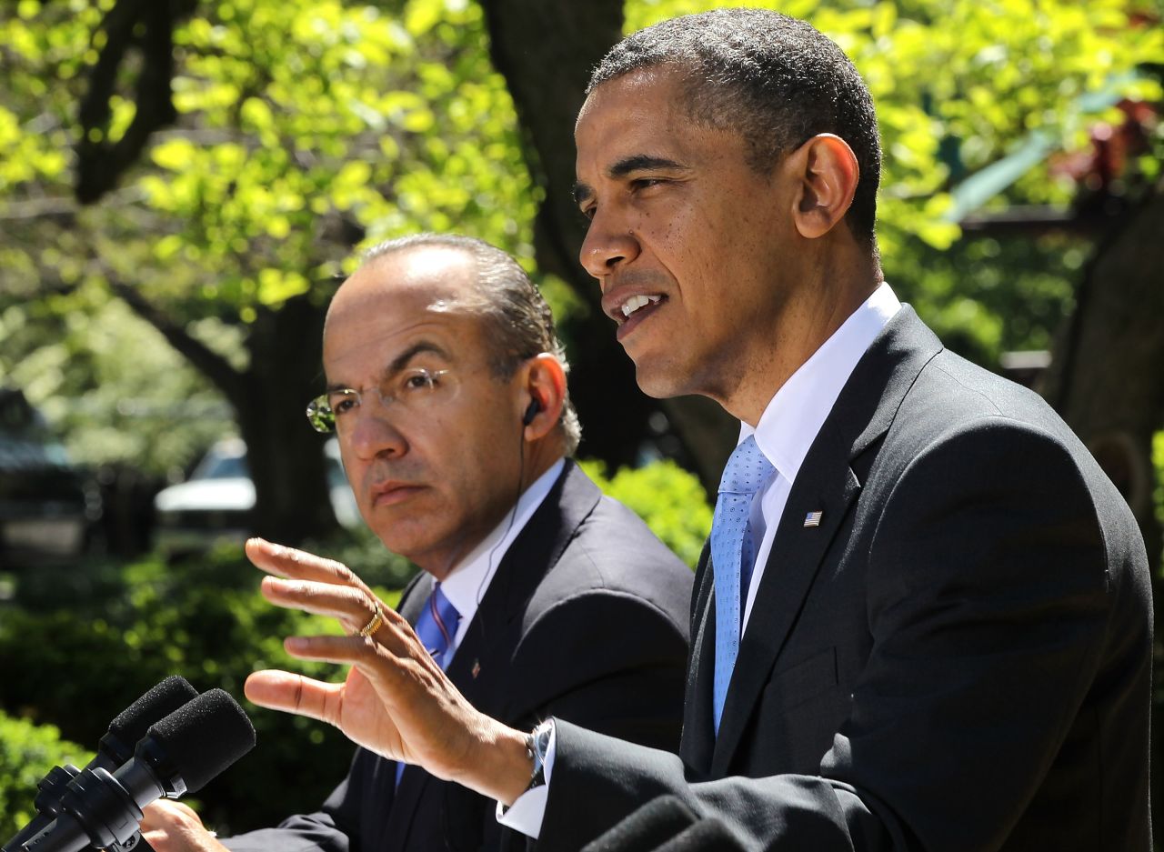 Outgoing President Calderon (shown in 2012 with Barack Obama) declared war on drug cartels in Mexico in 2006. Since then, tens of thousands have died in the ensuing violence.